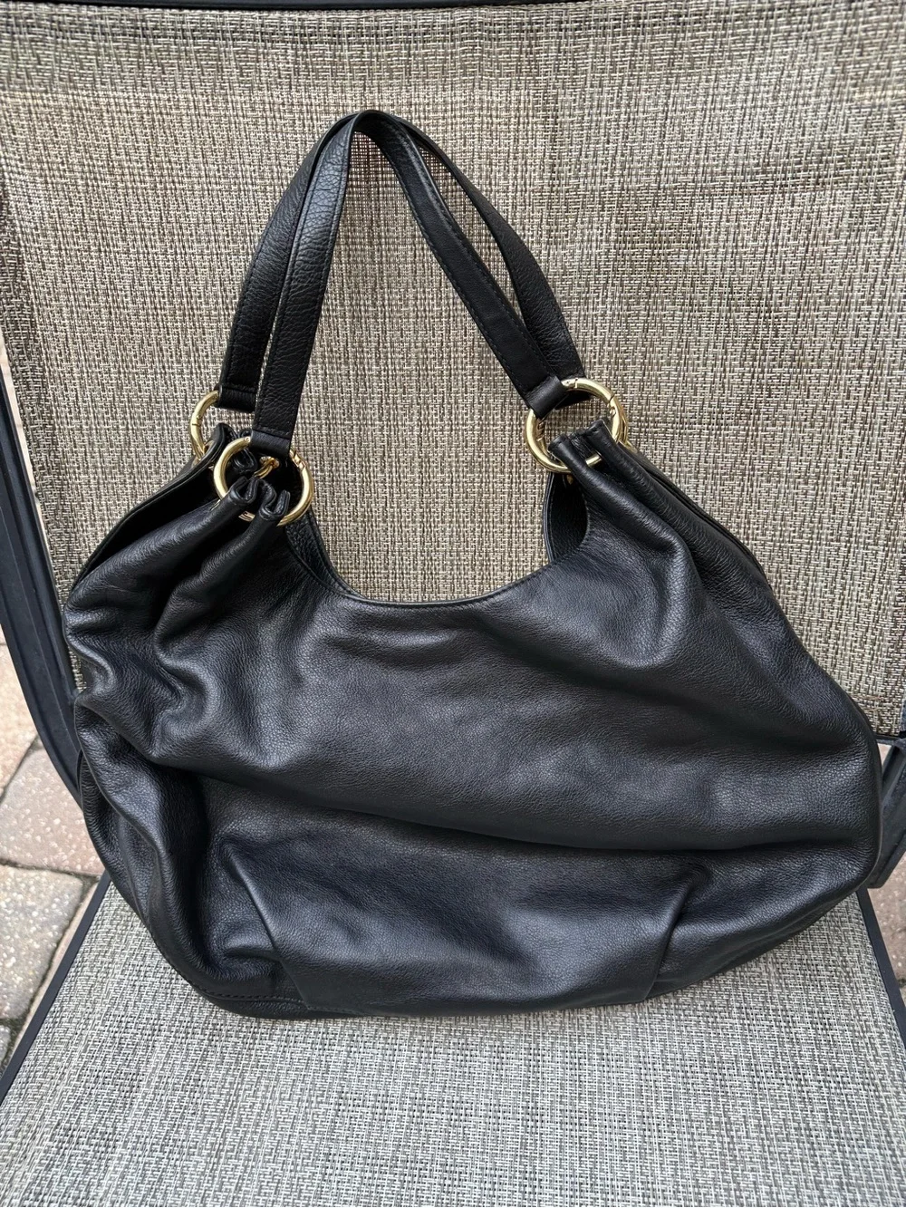 Michael Kors Black Pebbled Leather Hobo with Tassel and Gold Hardware